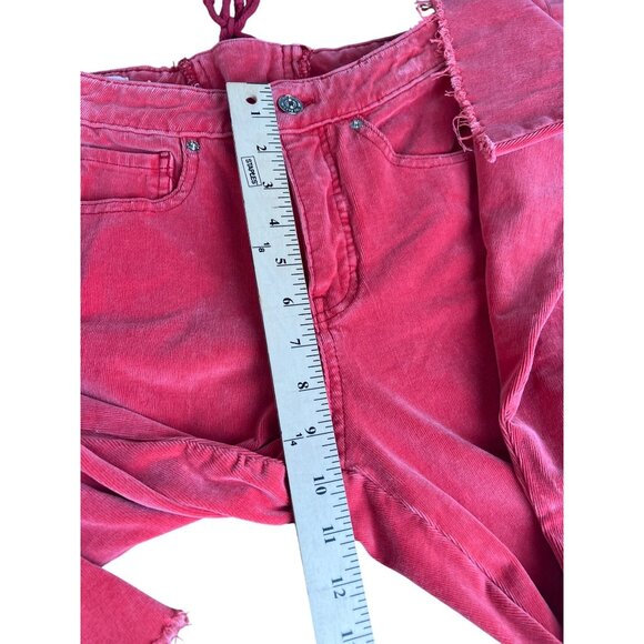 We The Free Twenty-Seven Red Corduroy Wide Flare Pants Lace-Up Back Frayed Hem - Picture 6 of 14